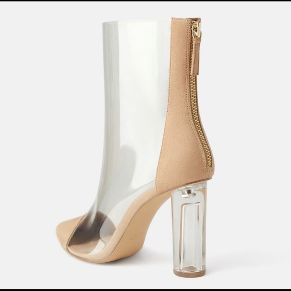 Zara Clear PVC Ankle Booties with Tan Pointed Toe - Picture 2 of 5